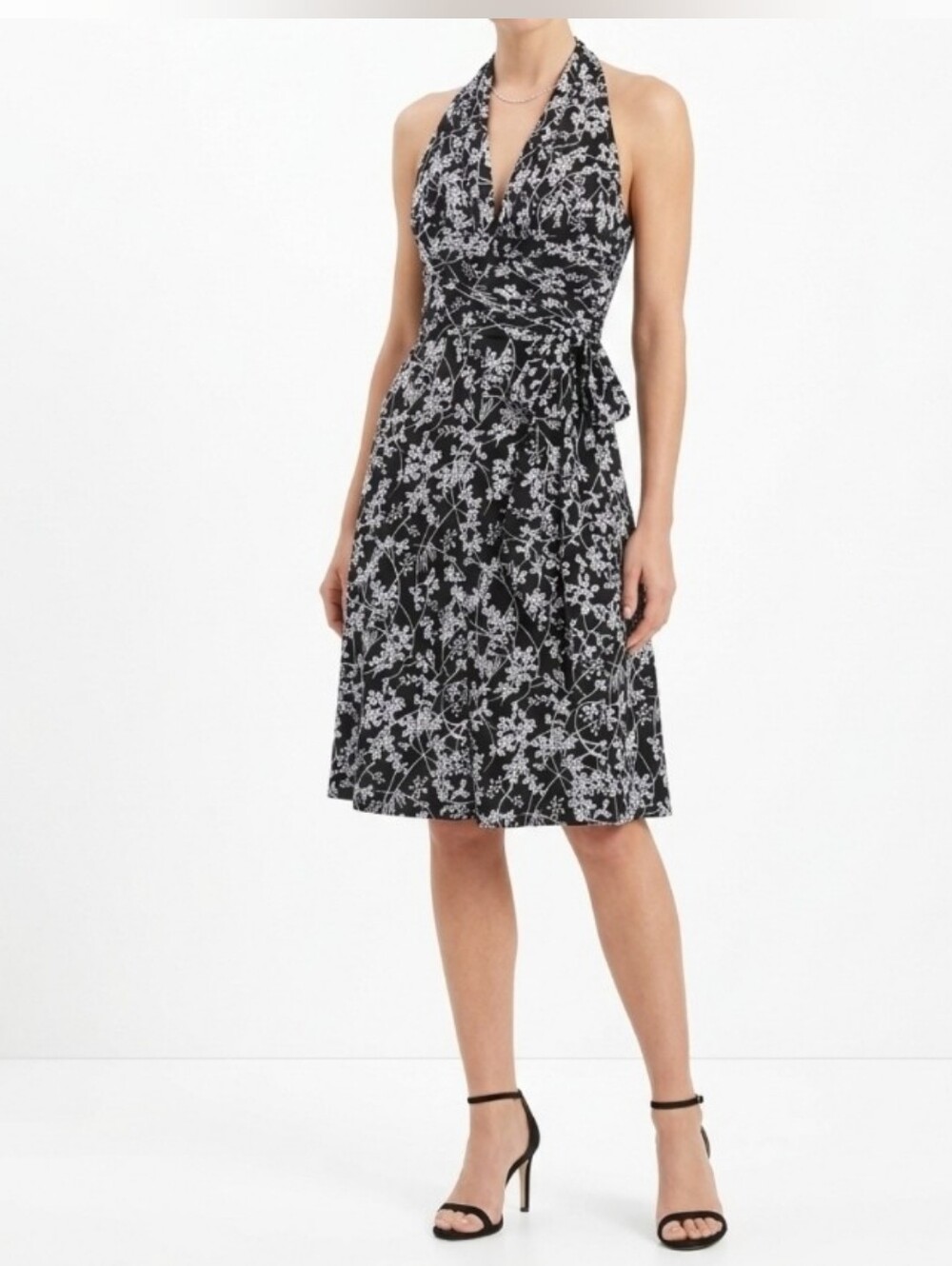 White House Black Market Dress Floral Stretch Lined Plunge Criss Cross Back Sz 0
